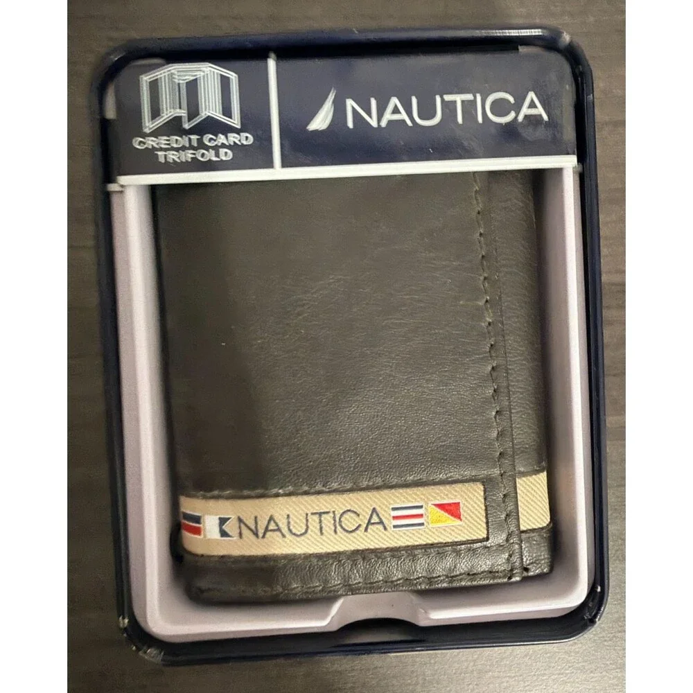 Nautica Credit Card Trifold Wallet Vintage NOS New In Box Brown Leather